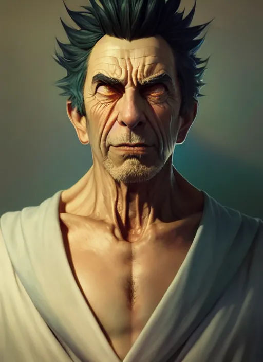 Prompt: concept art by artgerm, amazingly beautiful portrait of a hyper realistic, frowning, sad rick sanchez by greg rutkowski, artgerm, alphonse mucha, concept art, octane render, highly detailed, high quality, 8 k, soft lighting, path traced, and uang guangjian and gil elvgren, symmetry!!