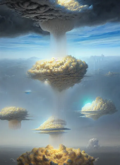 Image similar to a hyper - detailed 3 d render of venusian cloud farms, surrealism!!!!! surreal concept art, lifelike, photorealistic, digital painting, aesthetic, smooth, sharp focus, artstation hd, by greg rutkowski, bruce pennington, valentina remenar and asher duran,