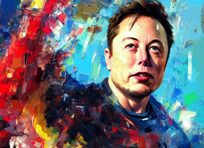 Prompt: portrait of Elon Musk, concept art oil painting by Jama Jurabaev and John Berkey, extremely detailed, brush hard, artstation