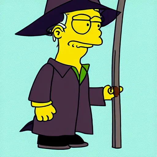 Image similar to gandalf portrait, simpsons cartoon style.