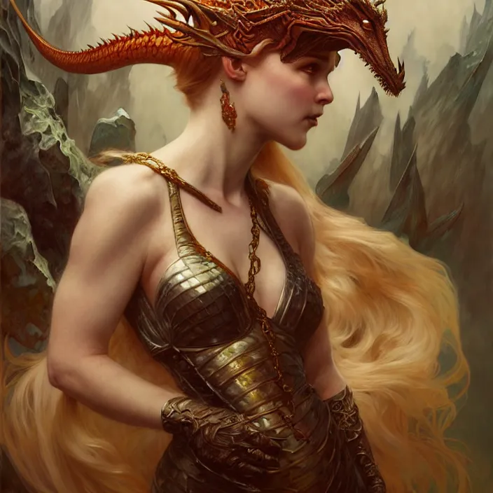 Prompt: dragon queen, diffuse lighting, fantasy, intricate, elegant, highly detailed, lifelike, photorealistic, digital painting, artstation, illustration, concept art, smooth, sharp focus, art by john collier and albert aublet and krenz cushart and artem demura and alphonse mucha