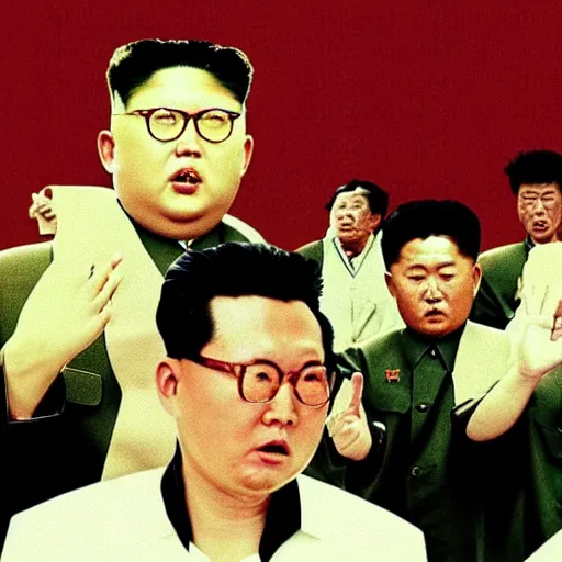 Prompt: low resolution filmstill of a north Korean thriller in the style of Kim Jong-il and Kurosawa and Cronenberg