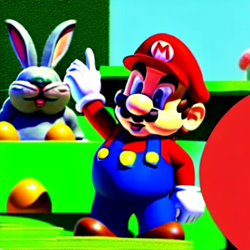 Image similar to real life big chungus dressed like mario, super mario with bunny ears, big chungus, fat bugs bunny, high resolution photo