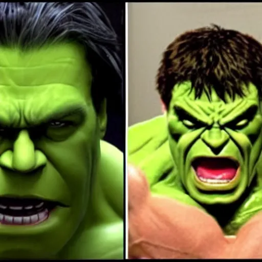 Image similar to the hulk transforms by ripping his skin off