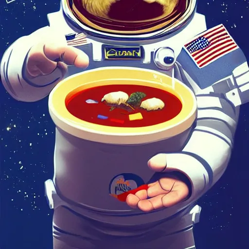 Image similar to astronaut holding soup made of stars and space, digital art, trending on cgsociety, 4 k quality, intricate details