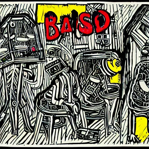 Image similar to surgery, in the style of daniel johnston and outsider art, 8 k, line brush, muted, overlaid with cyrillic words, baselitz, german expressionist woodcut