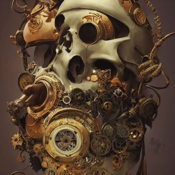 Image similar to a beautiful painting of a steampunk skull by sergey kolesov and vania zouravliov and pascal blanche and rhads. in style of colorful comic noir illustration, symmetry, hyper detailed. octane render. trending on artstation