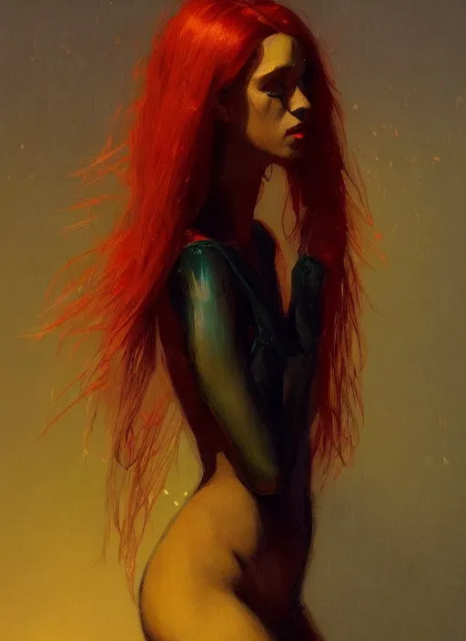 Prompt: a barbizon school portrait of a woman with very long legs vibrant color scheme, highly detailed, in the style of romanticism, cinematic, artstation, moebius, greg rutkowski