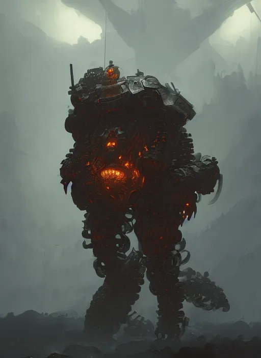 Image similar to a photorealistic dramatic hyperrealistic render of an armored fire golem by wlop, greg rutkowski, alphonse mucha, beautiful dynamic dramatic dark moody lighting, shadows, cinematic atmosphere, artstation, concept design art, octane render, 8 k