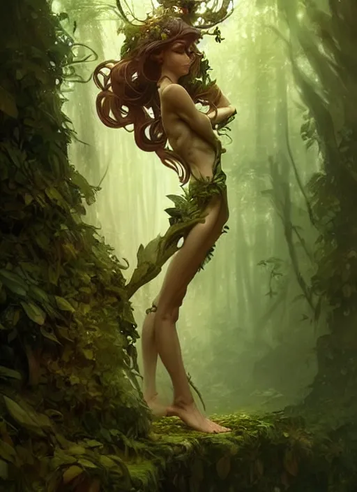 Image similar to a cute forest elemental, with fingers, fantasy, intricate, elegant, highly detailed, digital painting, artstation, concept art, wallpaper, smooth, sharp focus, illustration, art by artgerm and greg rutkowski and alphonse mucha