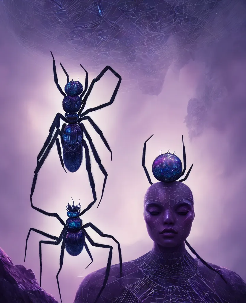 Image similar to goddess portrait of a giant spider queen, bioluminiscent, intricate artwork by Tooth Wu and wlop and beeple. octane render, trending on artstation, greg rutkowski very coherent symmetrical artwork. cinematic, hyper realism, high detail, octane render, 8k