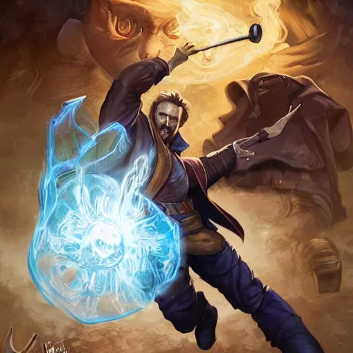 Image similar to Liam Neeson as Burl Gage, Antimage, casting Ghost Whip,, iconic Character illustration by Wayne Reynolds for Paizo Pathfinder RPG