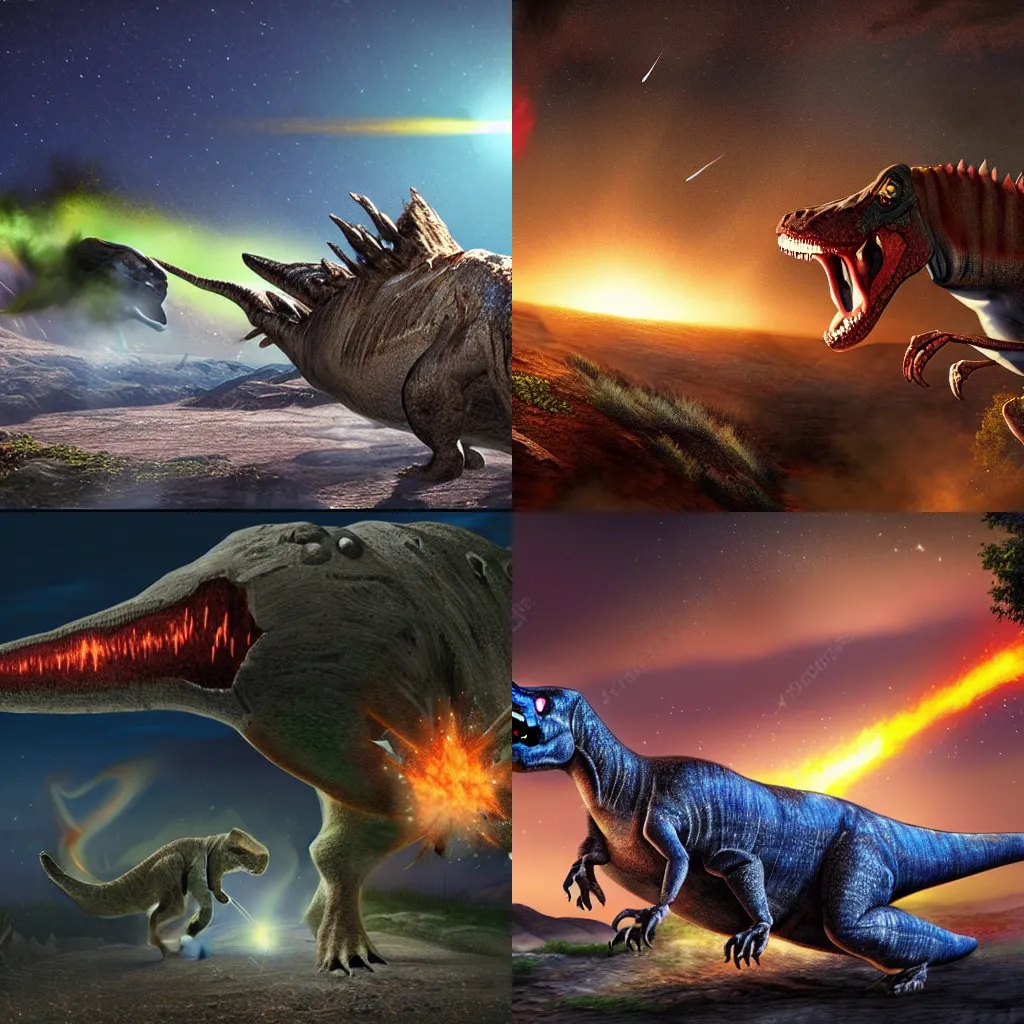 Prompt: Meteor causes dinosaur extinction, hd, photorealistic