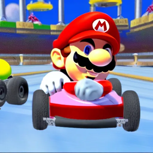 Prompt: Bernie Sanders playing Mario Kart, game screenshot