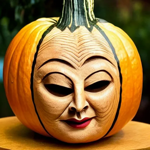 Image similar to gourd carved to look like the face of amber heard