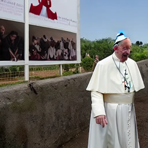Prompt: pope Francis visiting a ape sanctuary