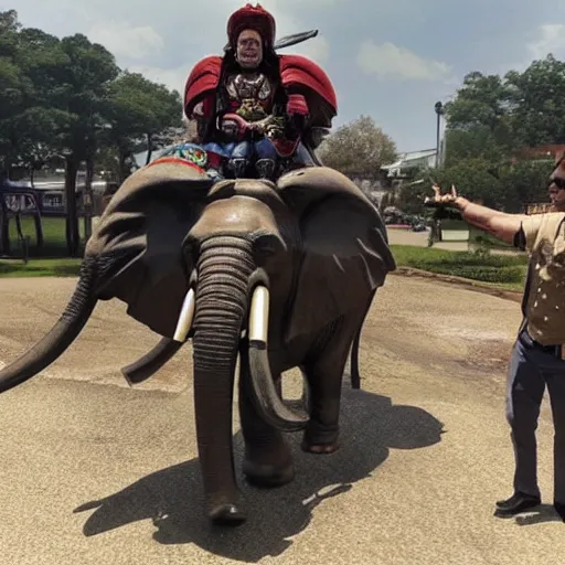 Prompt: joe biden riding an elephant, with warhammer 4 0 k