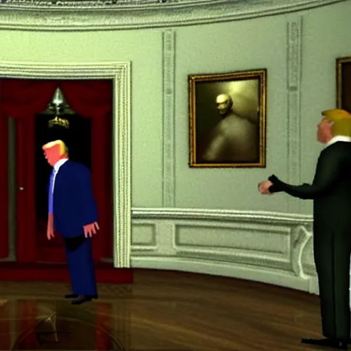 Image similar to Donald Trump in White House, ps1, video game, gameplay, retro,