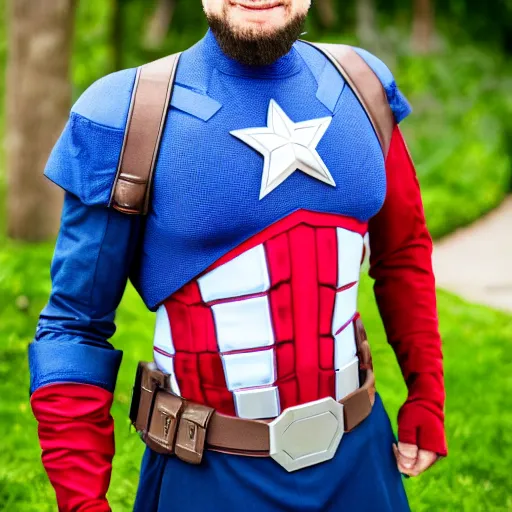 Image similar to a rabbi as Captain America, high quality, DSLR photo, high definition, 8K