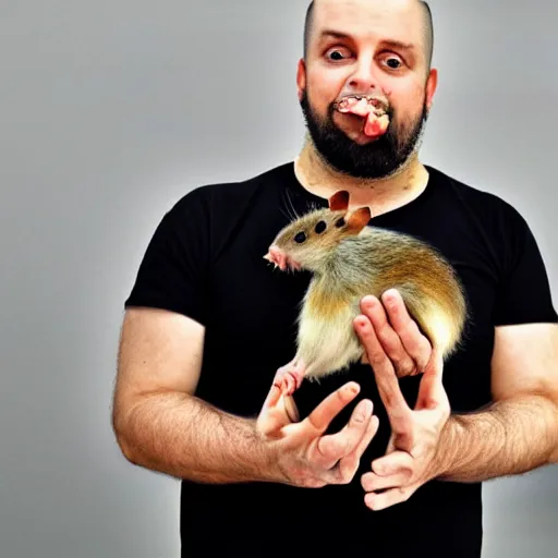 Prompt: Michael Richard eating a rat