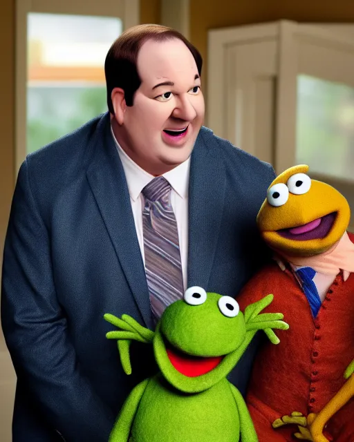 Image similar to kevin malone as a muppet. highly detailed felt. hyper real photo. 4 k.