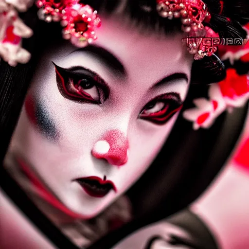 Image similar to demon geisha, beautiful, scary, cinematic, high detail, 8k,