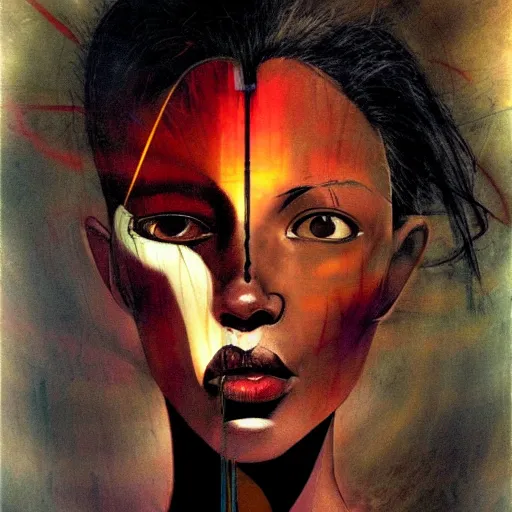 Image similar to citizen portrait soft light painted by dave mckean, inspired by kenyan ghost in the shell anime, smooth face feature, intricate oil painting, high detail illustration, sharp high detail, manga and anime 1 9 9 9