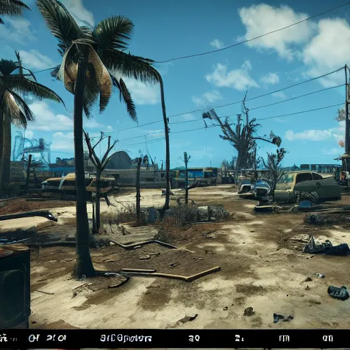 Image similar to Bahamas in ruins post-nuclear war in Fallout 4, in game screenshot