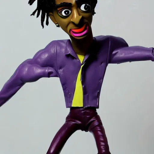 Image similar to a cartoon claymation full body sculpture of Playboi Carti, in the style of Robot Chicken