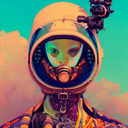 Image similar to high quality high detail portrait of a diesel punk in an alien world, tristan eaton, victo ngai, artgerm, rhads, ross draws, hyperrealism, intricate detailed, alphonse mucha, 8 k, sci - fi, pastel colors, artstation,