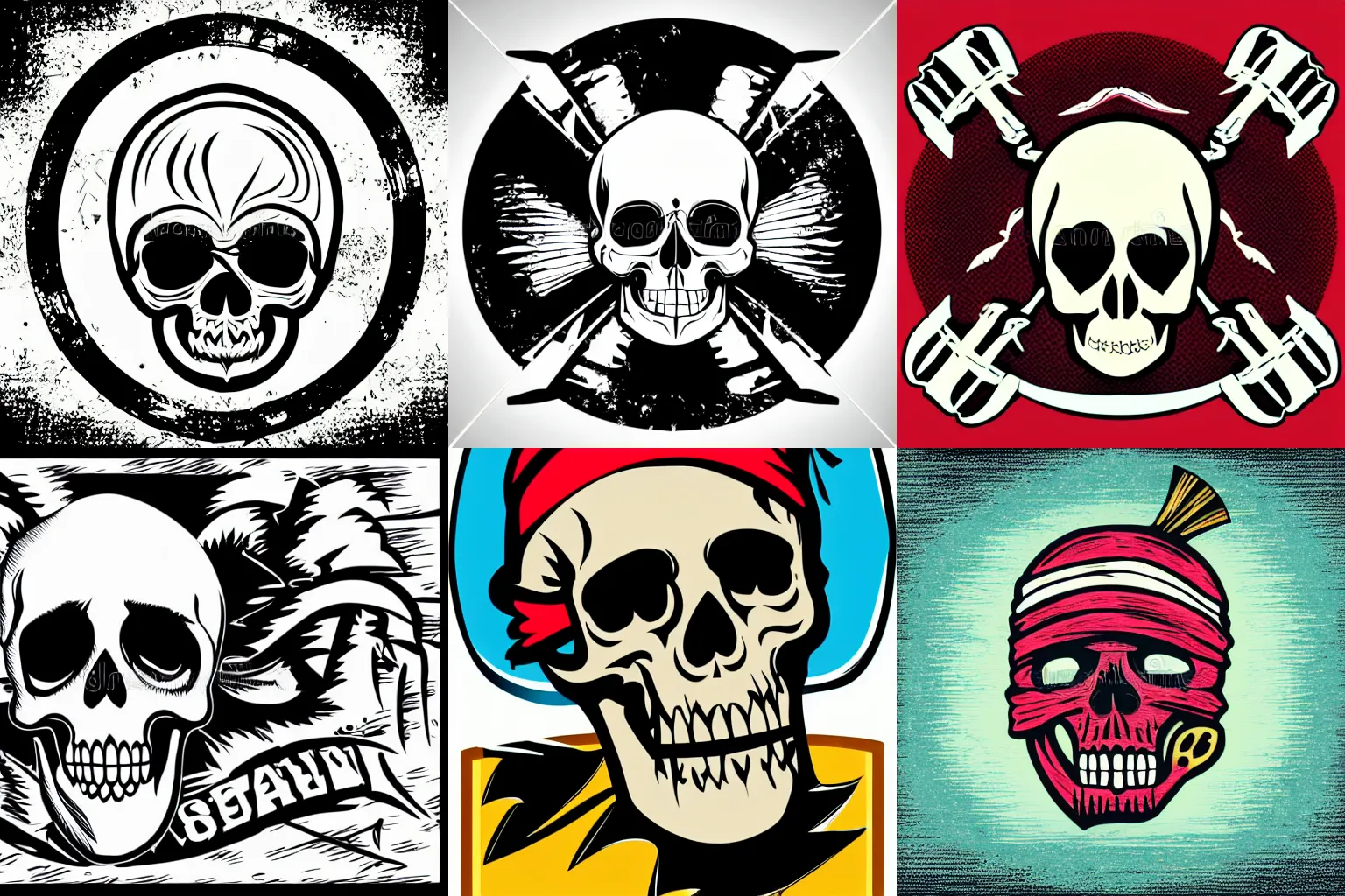 Prompt: a skull in torn. ski-mask, sables crossed in background, pirate logo, vector illustration