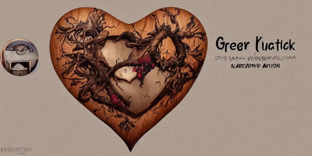 Image similar to realistic wooden heart design, character sheet, Greg Rutkowski, Zabrocki, Karlkka, Jayison Devadas, Phuoc Quan, trending on Artstation, 8K, ultra wide angle, zenith view, pincushion lens effect