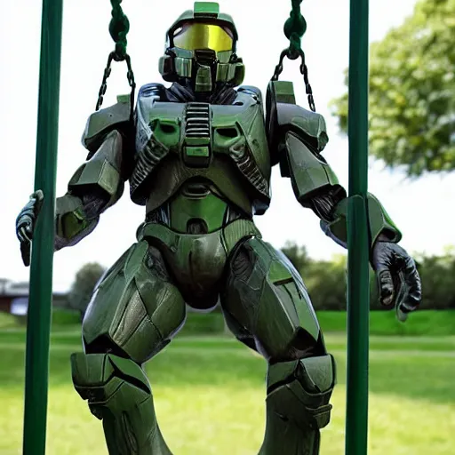 Image similar to master chief on a swing set