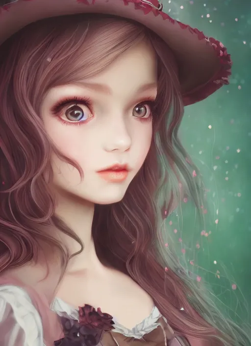 Prompt: beautiful witch girl in lolitafashion dress, mystical, character, closeup headshot, in the style of artgerm, artstation, wlop, alexis franklin, cgsociety, 8 k resolution, detailed