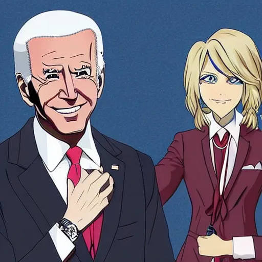 Image similar to female joe biden in anime style, high detail, anatomically correct,