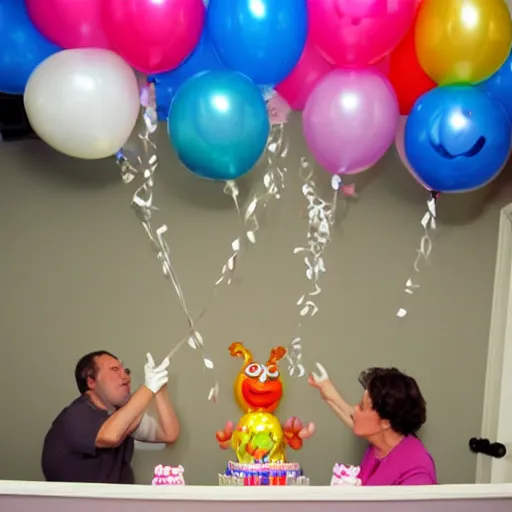 Image similar to anthropomorphic birthday balloon partying