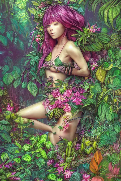 Image similar to book cover | plant fairy | digital painting | highly detailed | vivid colors | cinematic atmosphere | hyper detailed | yutaka kagaya