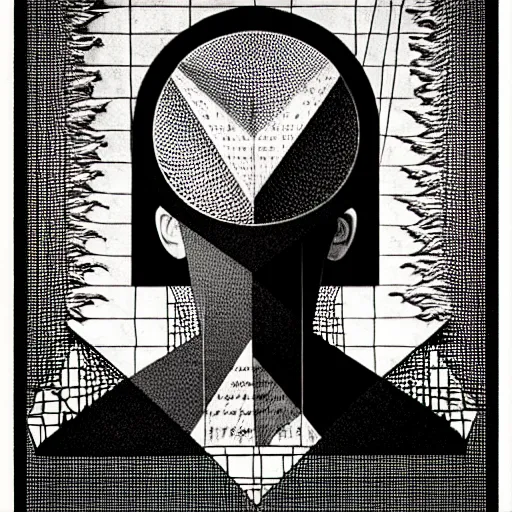 Prompt: grainy effect conceptual figurative post - morden monumental abstract portrait made by escher and piranesi, highly conceptual figurative art, intricate detailed illustration, illustration sharp geometrical detail, vector sharp graphic, controversial poster art, polish poster art