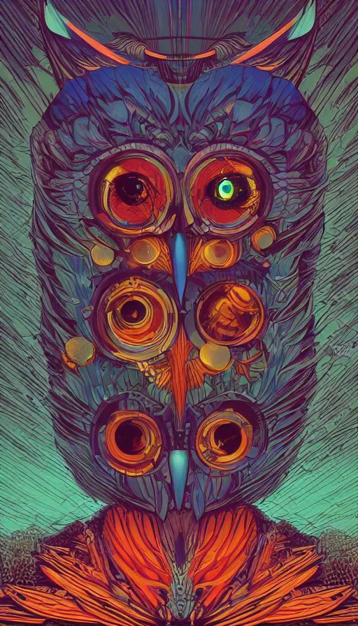 Image similar to the owl god, futurism, da vinci, Dan Mumford, Josan Gonzalez