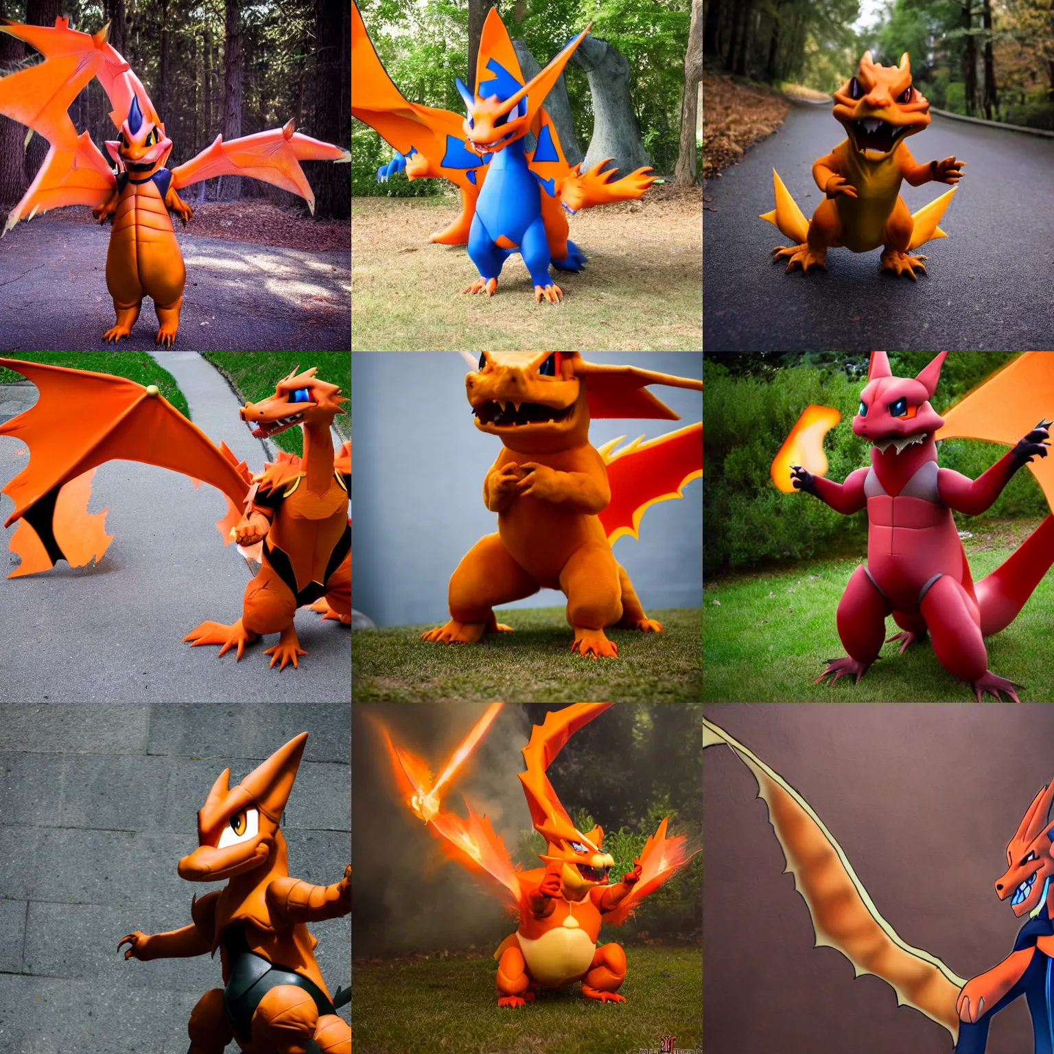 Prompt: man badly cosplaying charizard, photography, very detailed, 8k HD