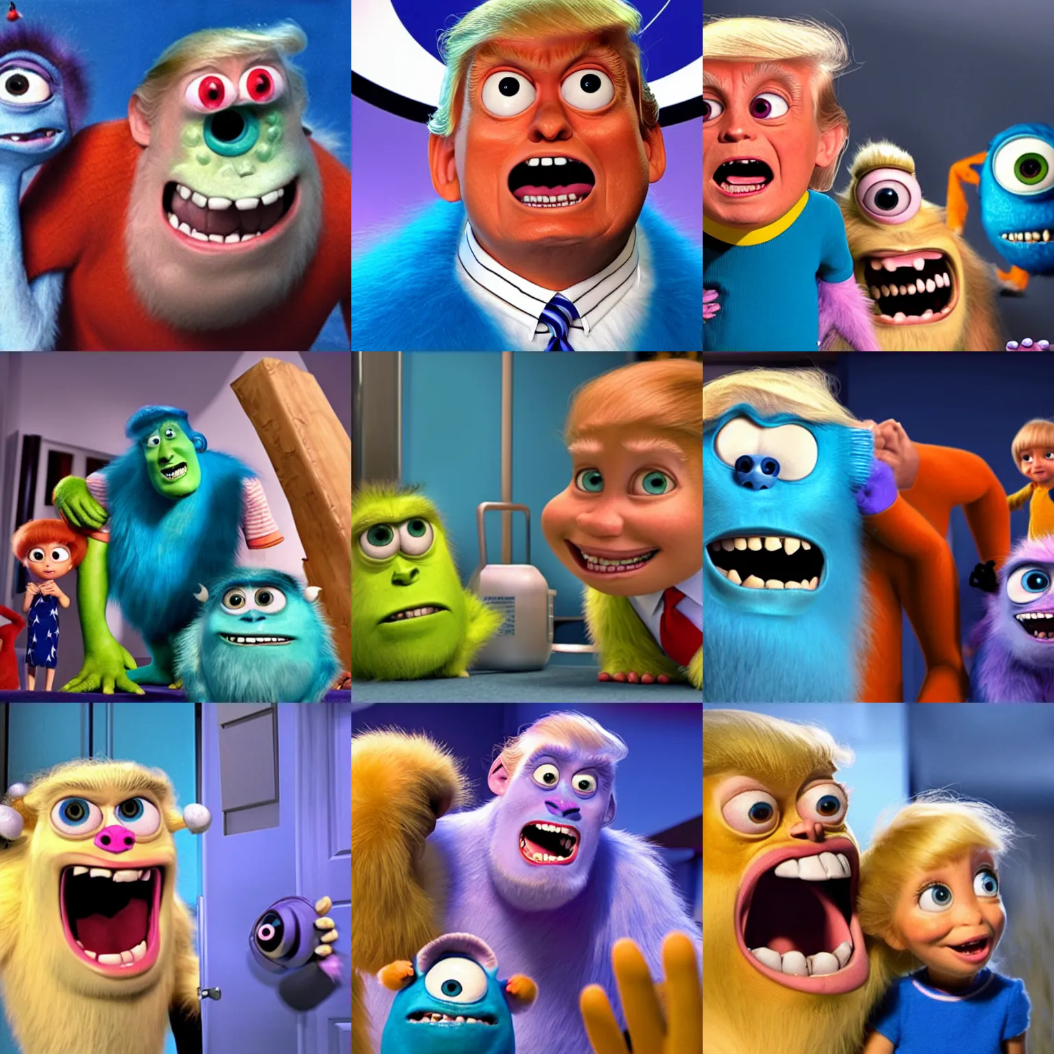 Prompt: Donald Trump as a monster in Monsters Inc.