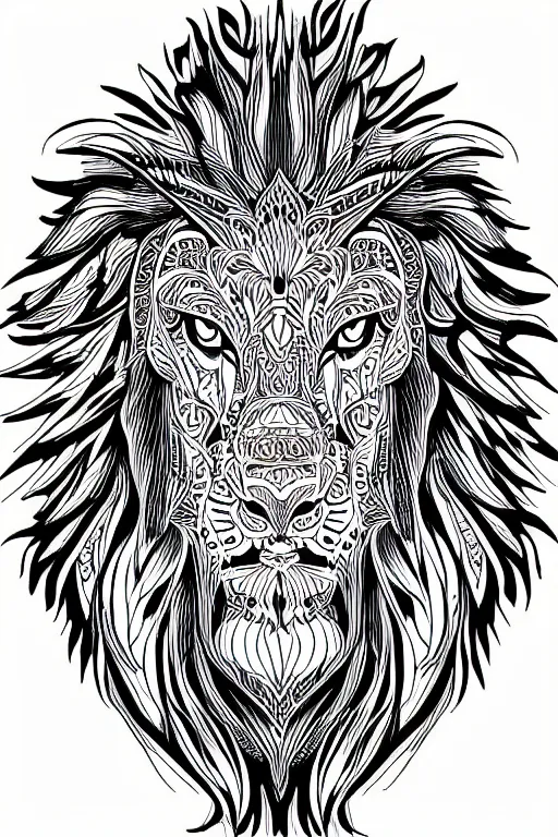 Image similar to symmetric lion mandala ink drawing