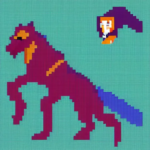 Prompt: pixel art, warrior queen on a dire wolf riding onto battle