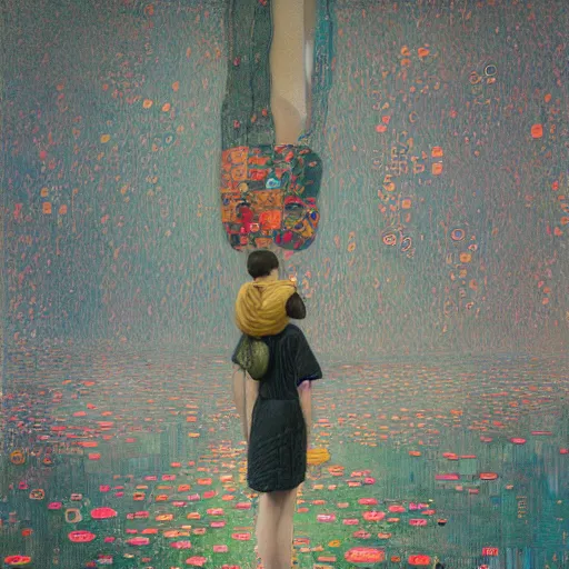 Prompt: depiction of human nature, abstract art, by james jean and greg rutkowski and artgem and gustav klimt, extremely detailed, cgsociety, postprocessing, adobe photoshop, mixed media, masterpiece