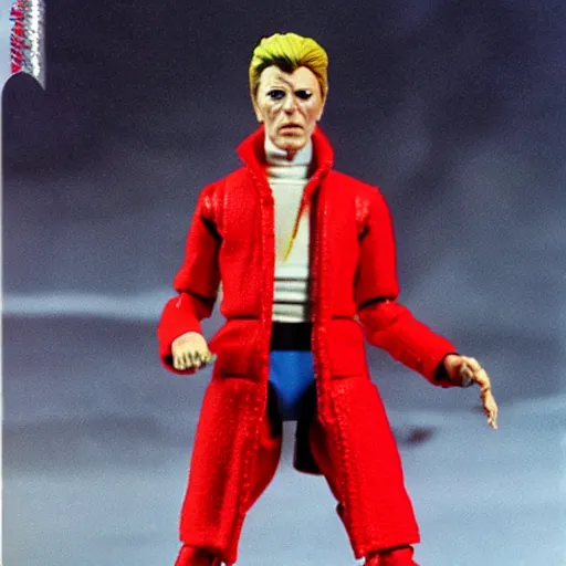 Prompt: david bowie action figure, kenner