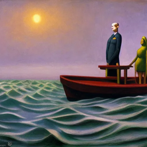 Image similar to twenty thousand leagues under the seas, grant wood, pj crook, edward hopper, oil on canvas