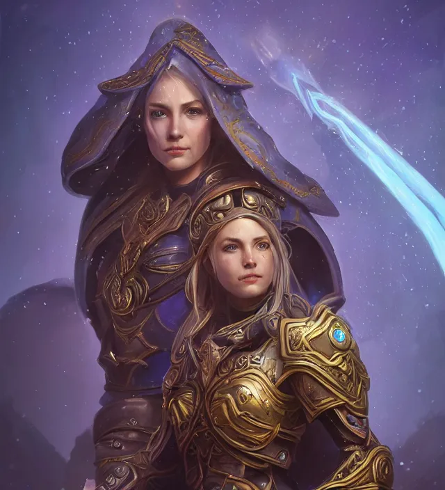 Image similar to Jaina Proudmore portrait, intricate arcane armor, glowing magical runes and esoteric symbols, subject in the middle of the frame, rule of thirds, golden ratio, elegant, digital painting, octane 4k render, zbrush, hyperrealistic, artstation, concept art, smooth, sharp focus, illustration from Warcraft by Ruan Jia and Mandy Jurgens and Artgerm and William-Adolphe Bouguerea