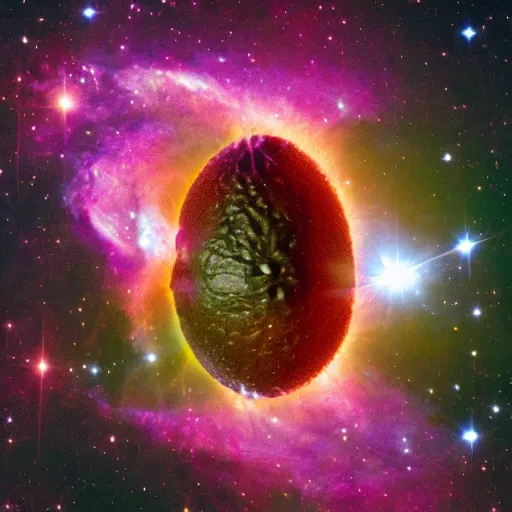 Image similar to an avocado nebula, hubble photo