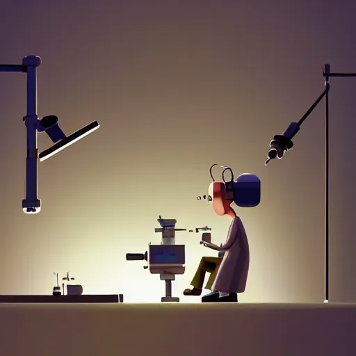 Prompt: goro fujita ilustration a science laboratory, tools for science research, microscopes, small streaks of light through, painting by goro fujita, sharp focus, highly detailed, artstation