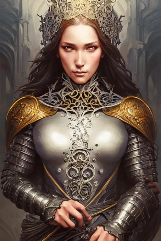 Image similar to Muscular and powerful medieval knight portrait, art nouveau, fantasy, intricate flower designs, elegant, highly detailed, sharp focus, art by Artgerm and Greg Rutkowski